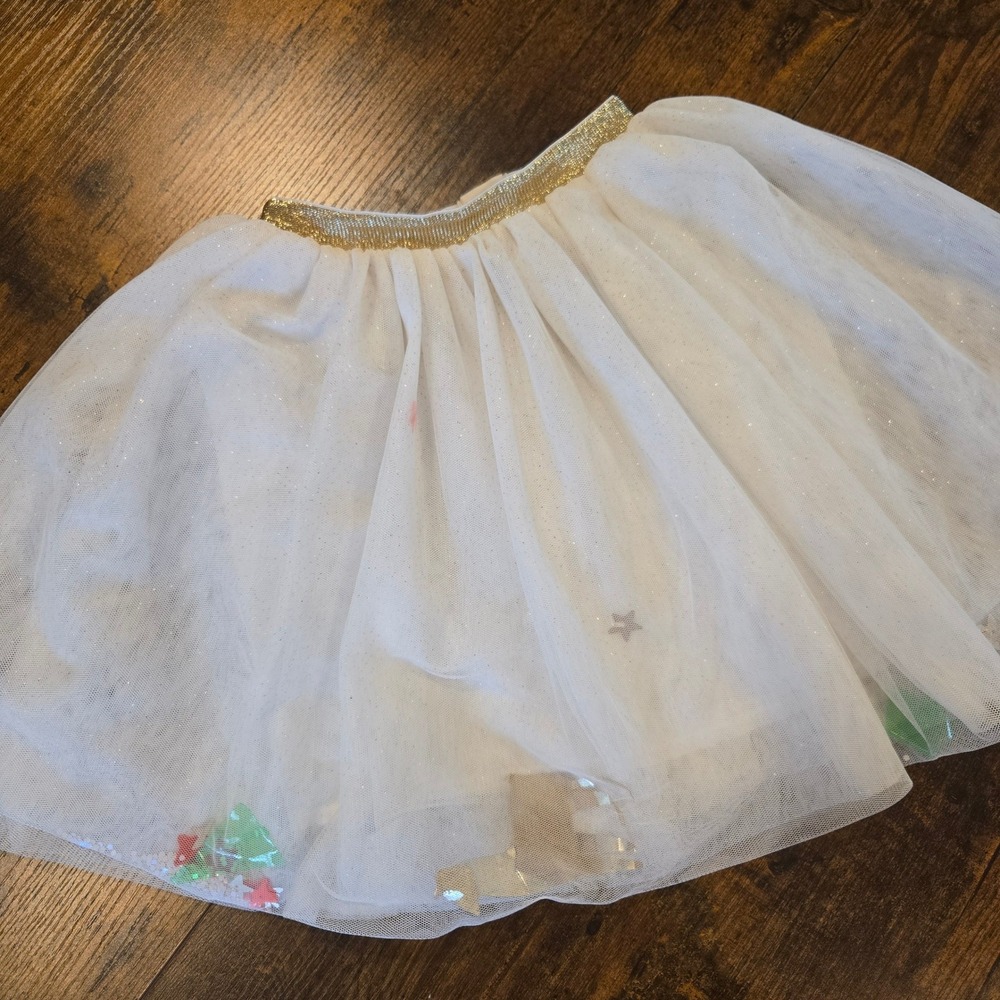 Meri Meri Kids White Tulle Tutu‎ Skirt Gold Waistband Holiday Reindeer 3+
